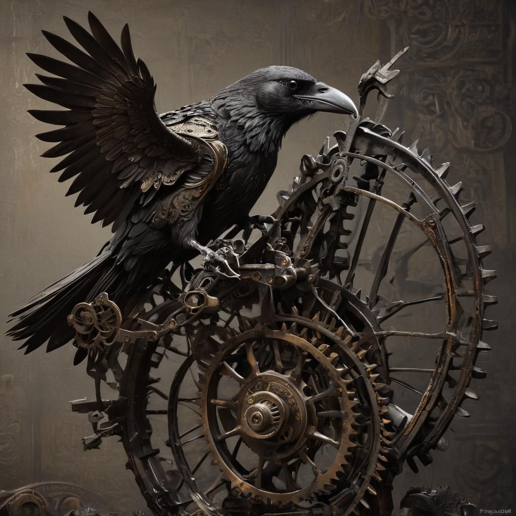 Steampunk Crow Messenger in Dark Fantasy Style