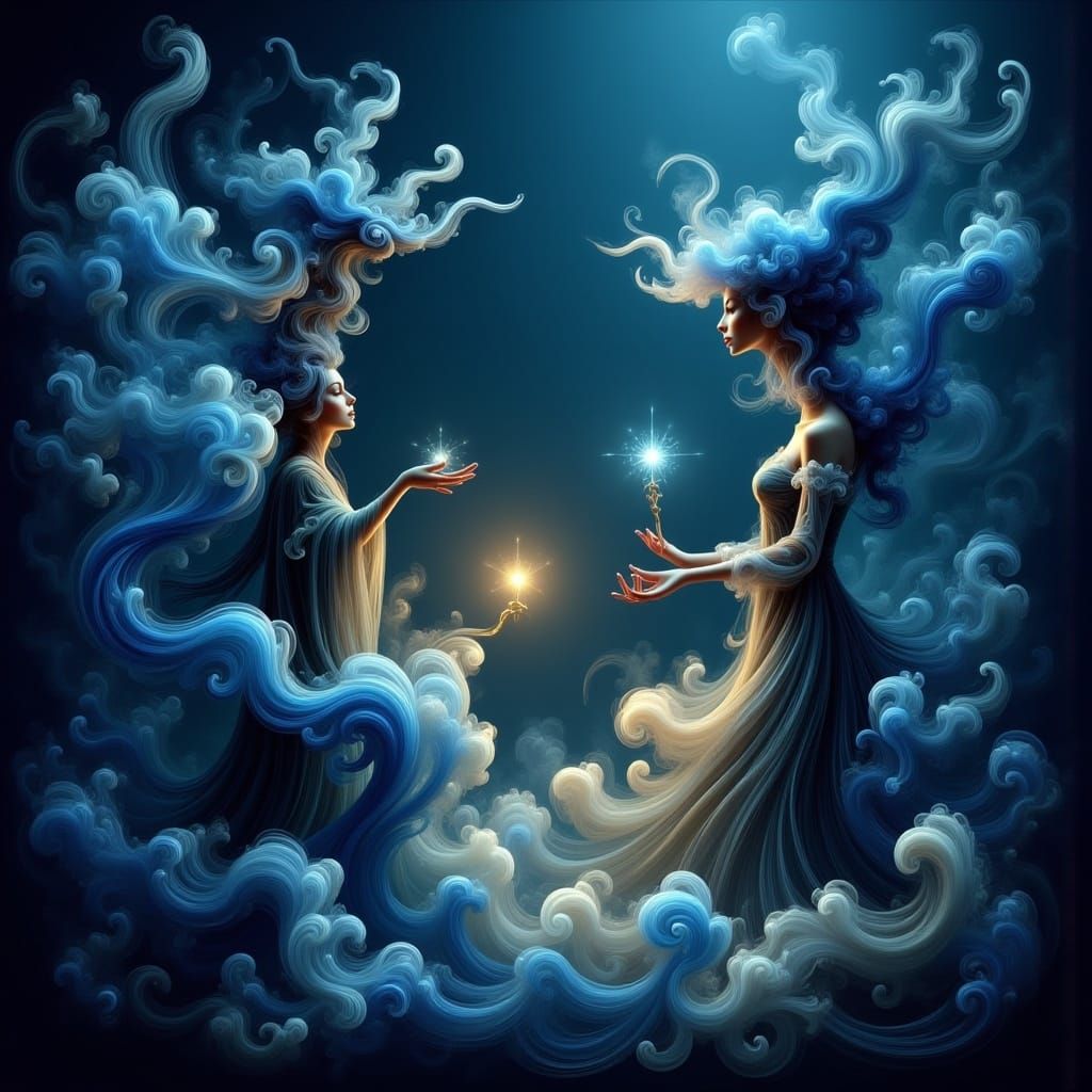 Wizards Casting Blue Flame Magic in Gothic Fantasy Style