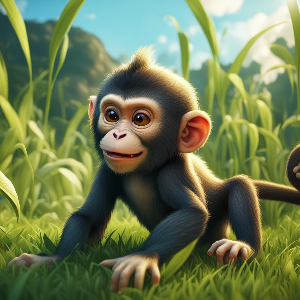 Cute Baby Monkey on a Sunny Day