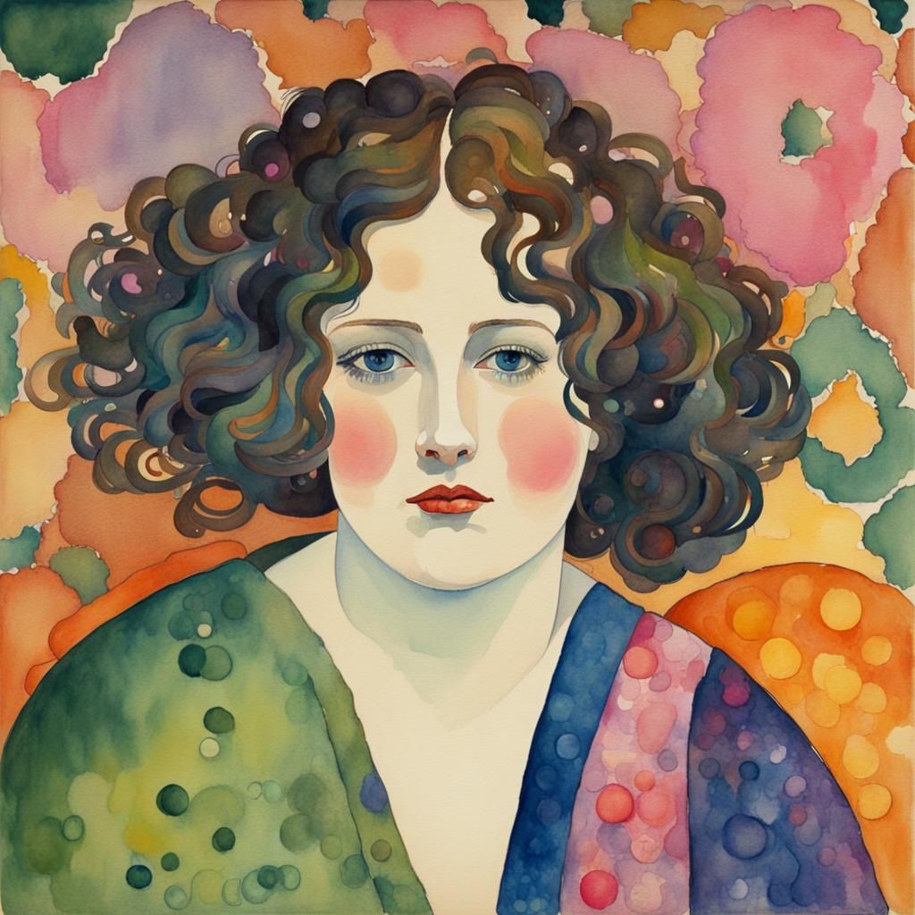 Klimt-Inspired Watercolor Portrait with Vivid Colors