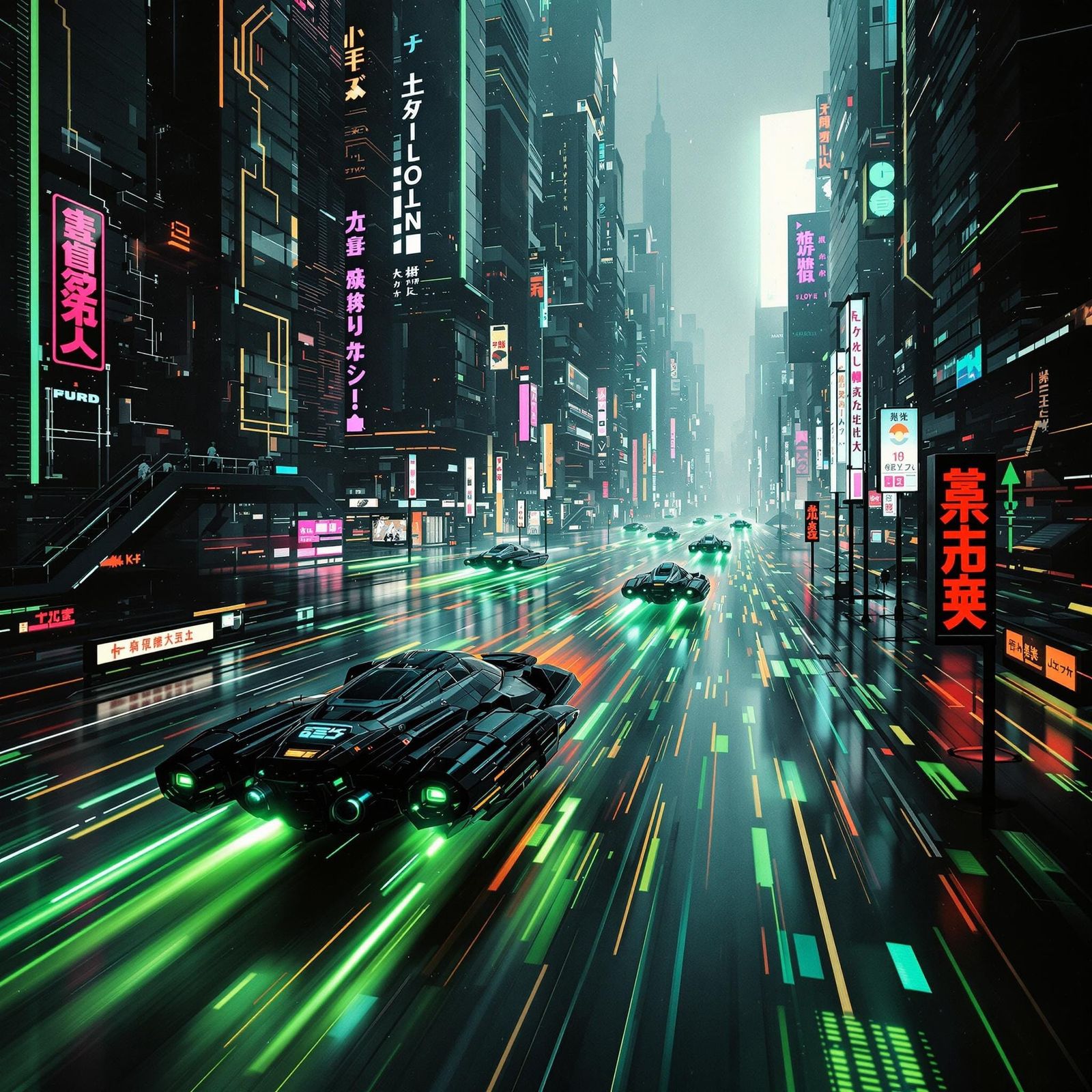 Futuristic Hovercraft Race in a Sci-Fi Metropolis