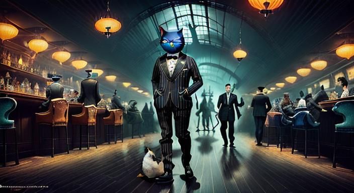 Anthropomorphic Cat in Pinstripe Suit, 1930s Style