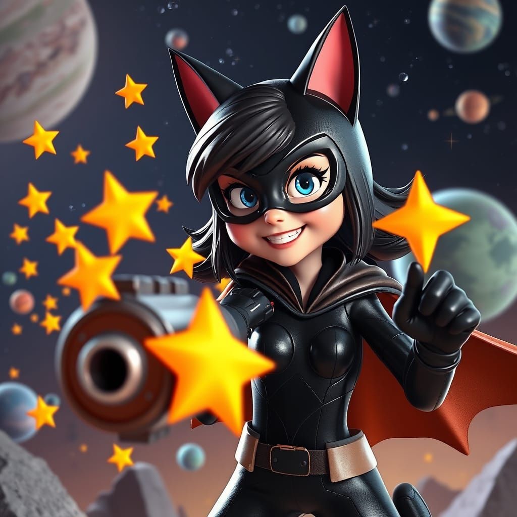 Superhero Girl with Star Gun in 3D Style