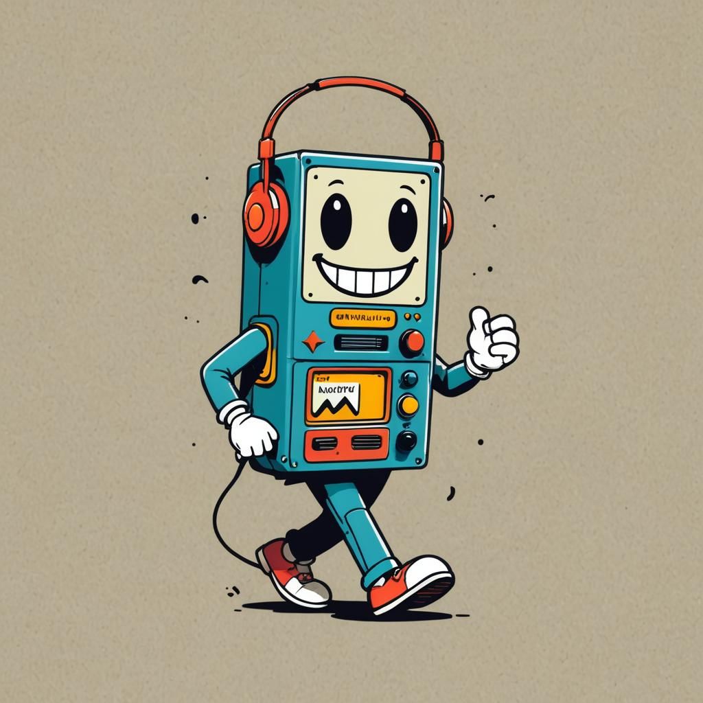 Anthropomorphic Walkman Character in Old Disney Style