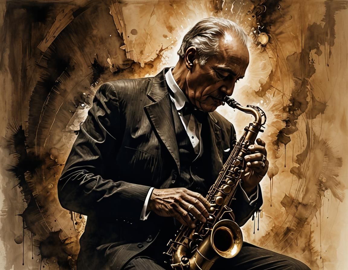 Dramatic Jazz Saxophonist in Art Deco Club