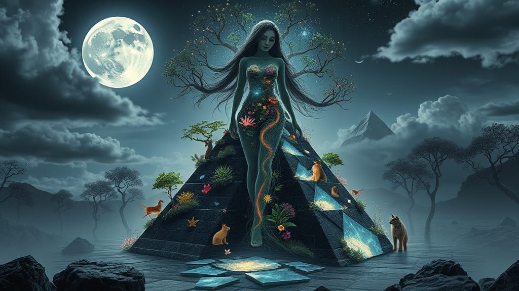 Surreal Goddess Embodies Interconnected Ecosystems in Dreaml...