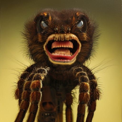 Hyperrealistic Tarantula Laughing: Oil on Canvas