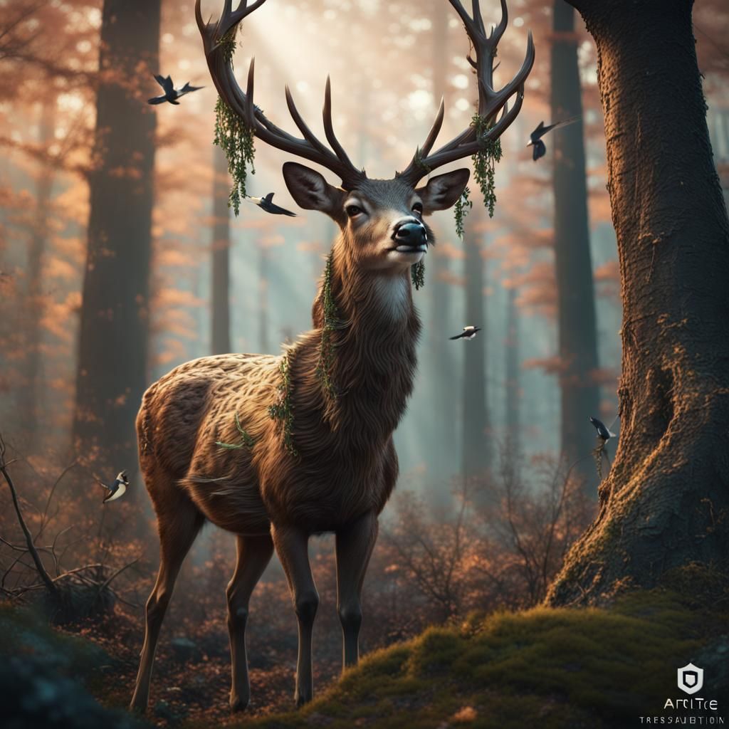 Deer with Birds: Fantasy Concept Art