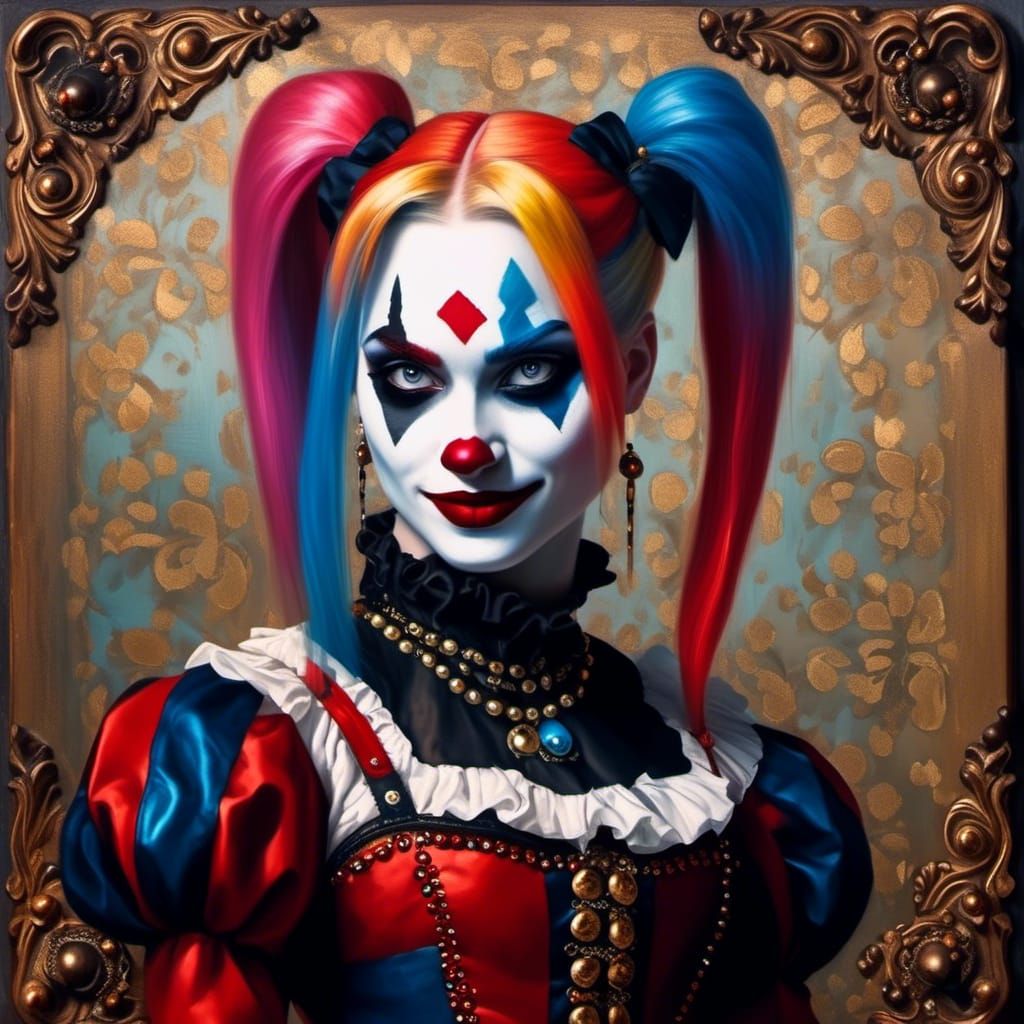 Renaissance Harley Quinn Oil Painting Portrait