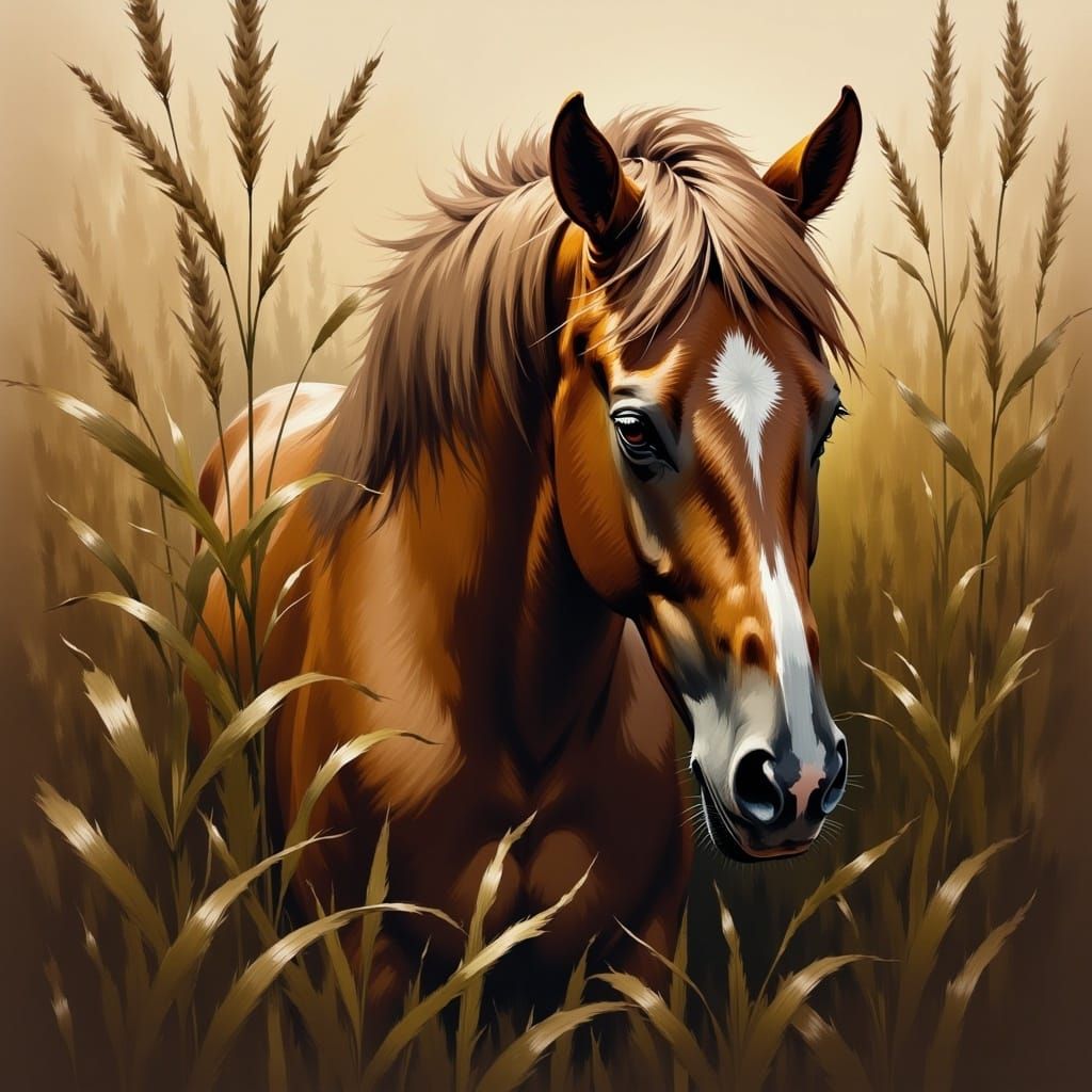 Golden Horse Hidden in Tall Grass