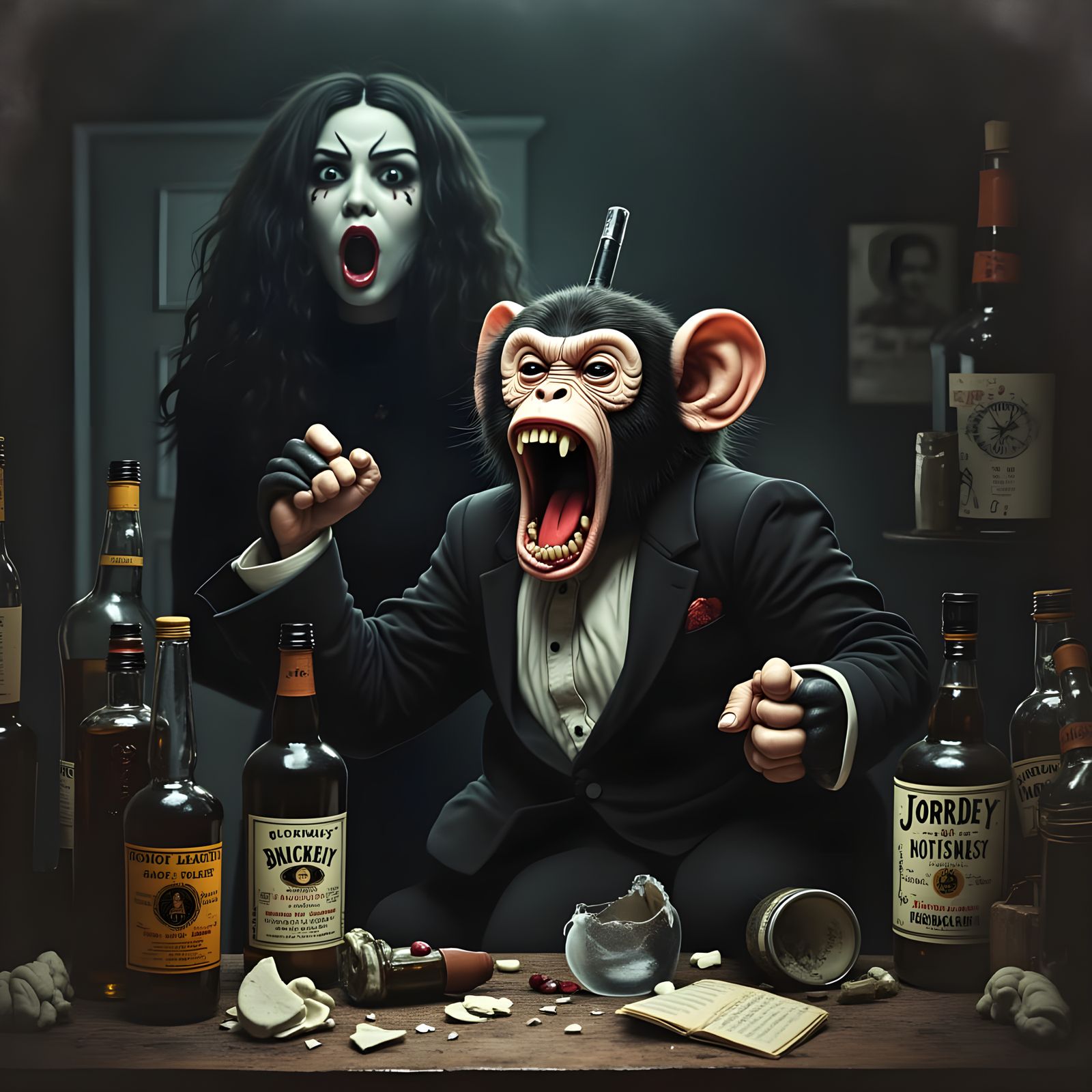 Surreal Film Noir Monkey in Kitchen Excess