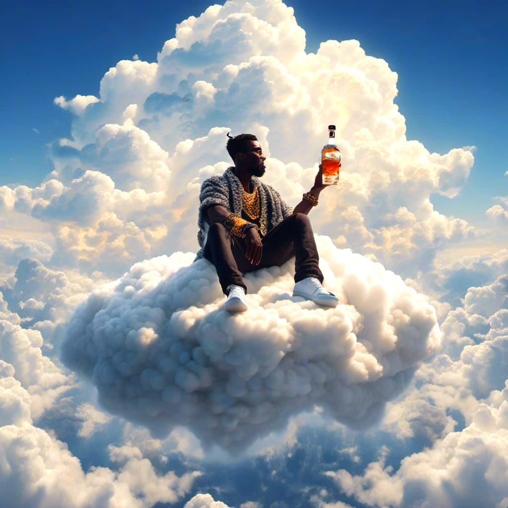 Man on Clouds Drinking, Dreamlike Digital Art