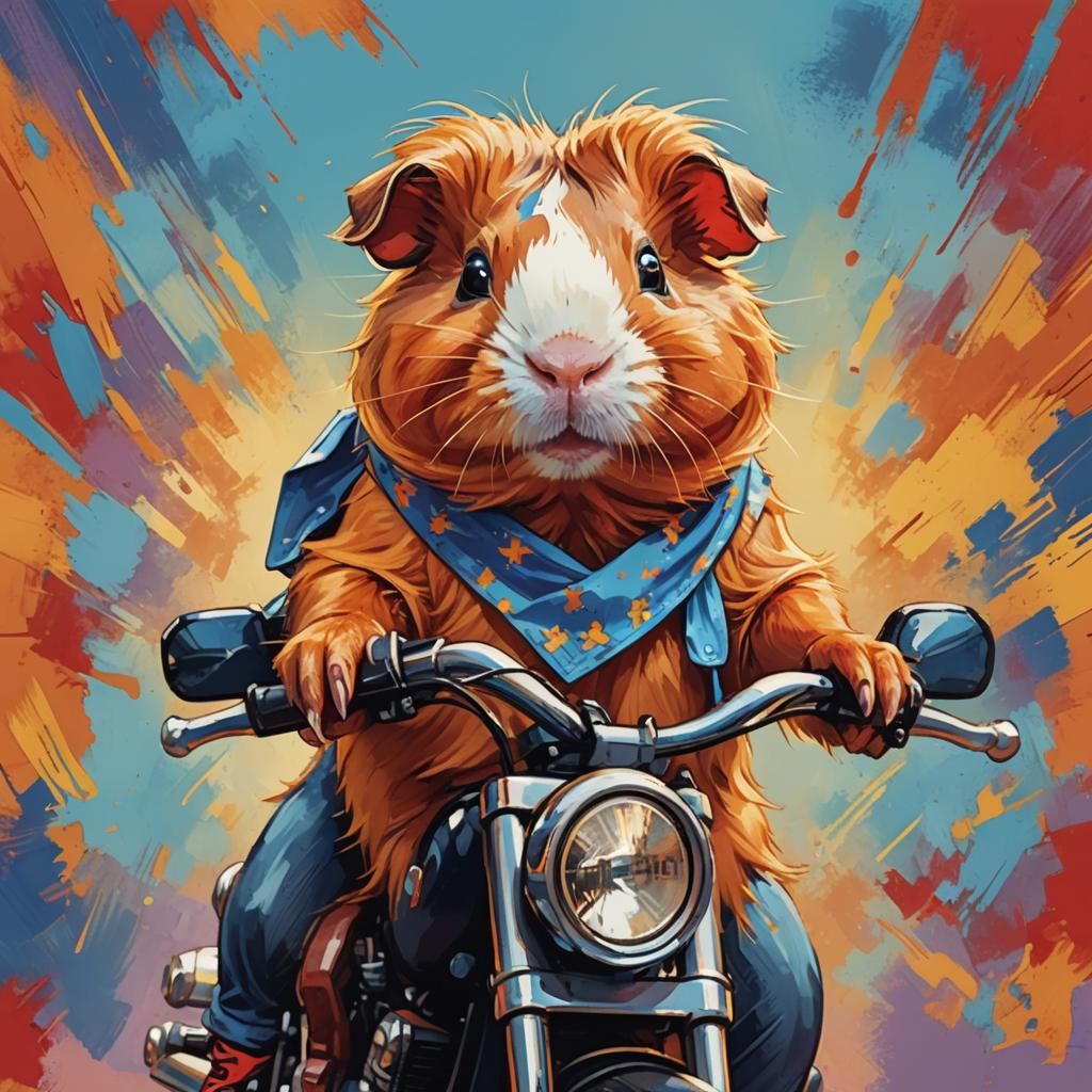Guinea Pig on Motorcycle in Peter Max Style