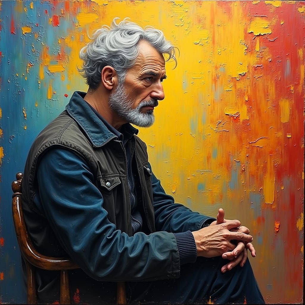 Introspective Portrait in Neo-Impressionist Expressionist St...