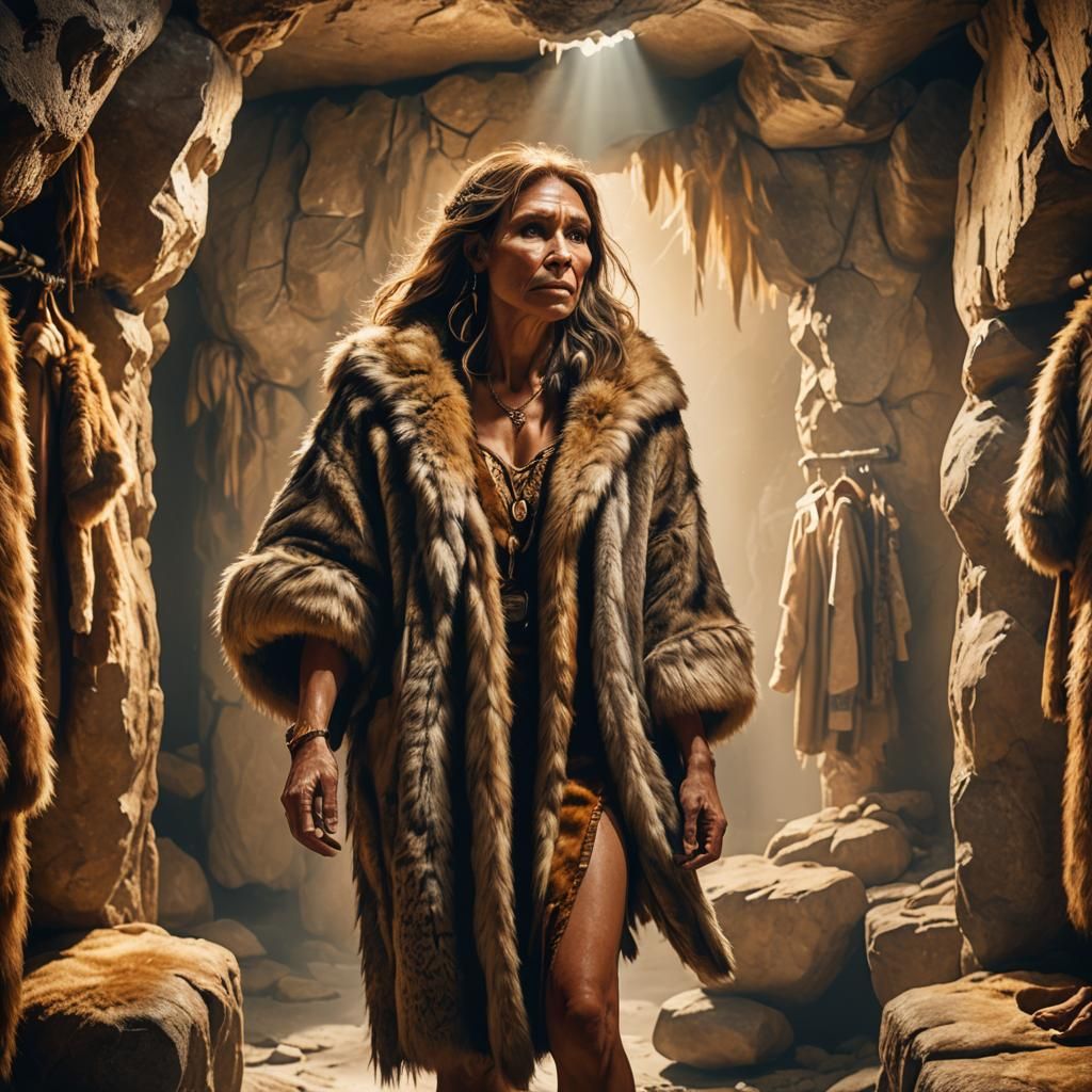 Neanderthal Woman in Stone Age Fitting Room