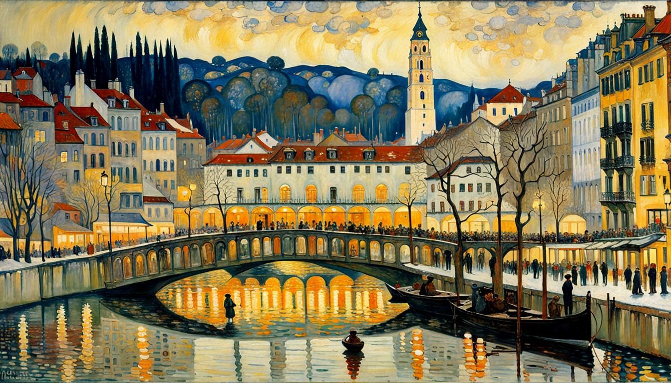 Symbolist Oil Painting Inspired by Viennese Secession