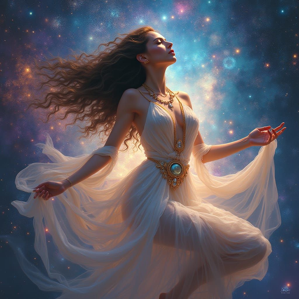 Ethereal Cosmic Sorceress in Nebula, Digital Art