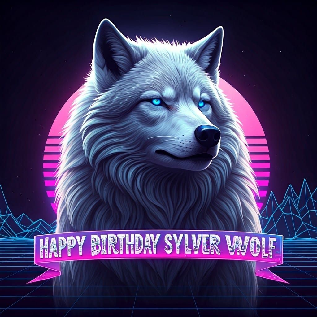 Silver Wolf Howling in Retro 80's Style