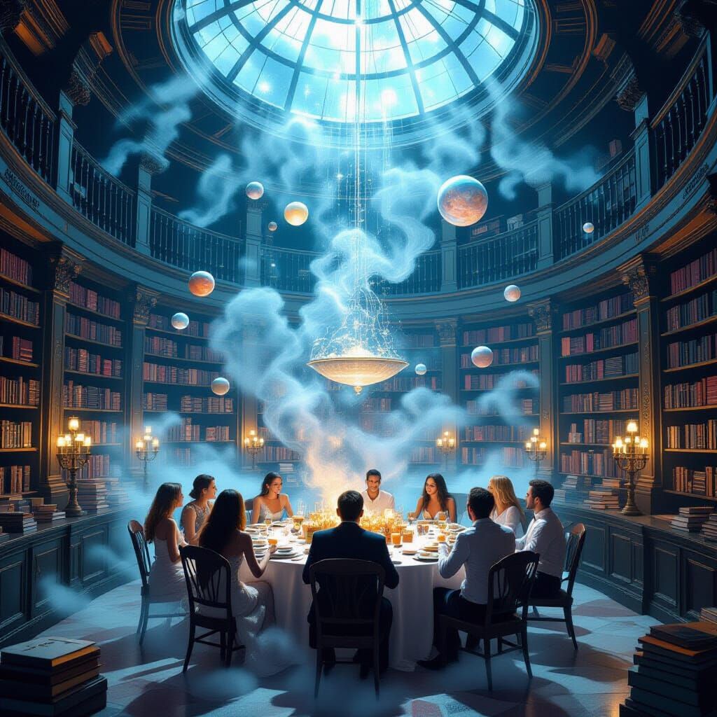Anti-Gravity Dinner Party in Cosmic Library