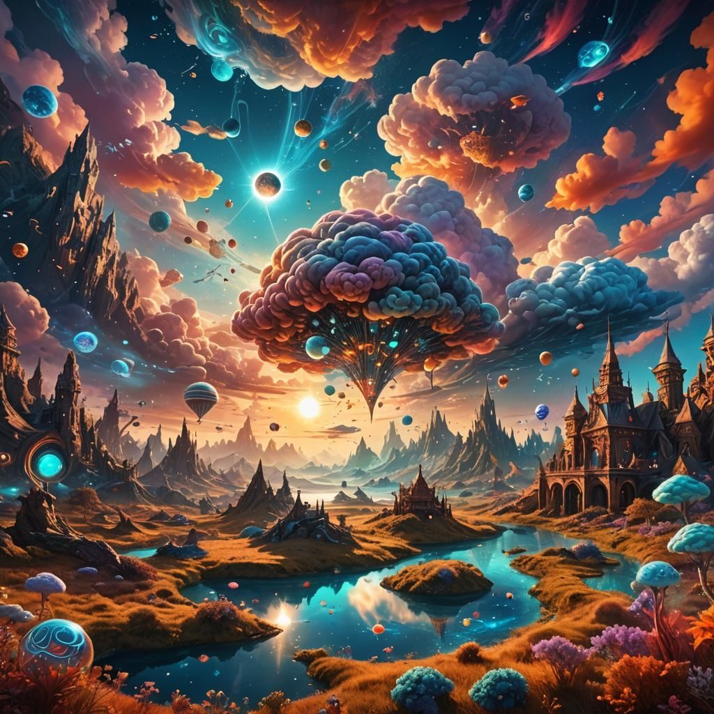 Dreamlike Space: Surreal Digital Art in Vibrant Colors
