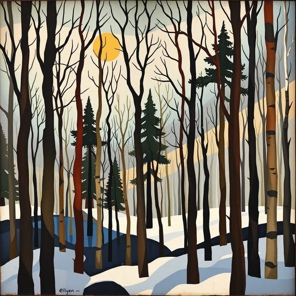 Winter Forest in Cubist Abstraction