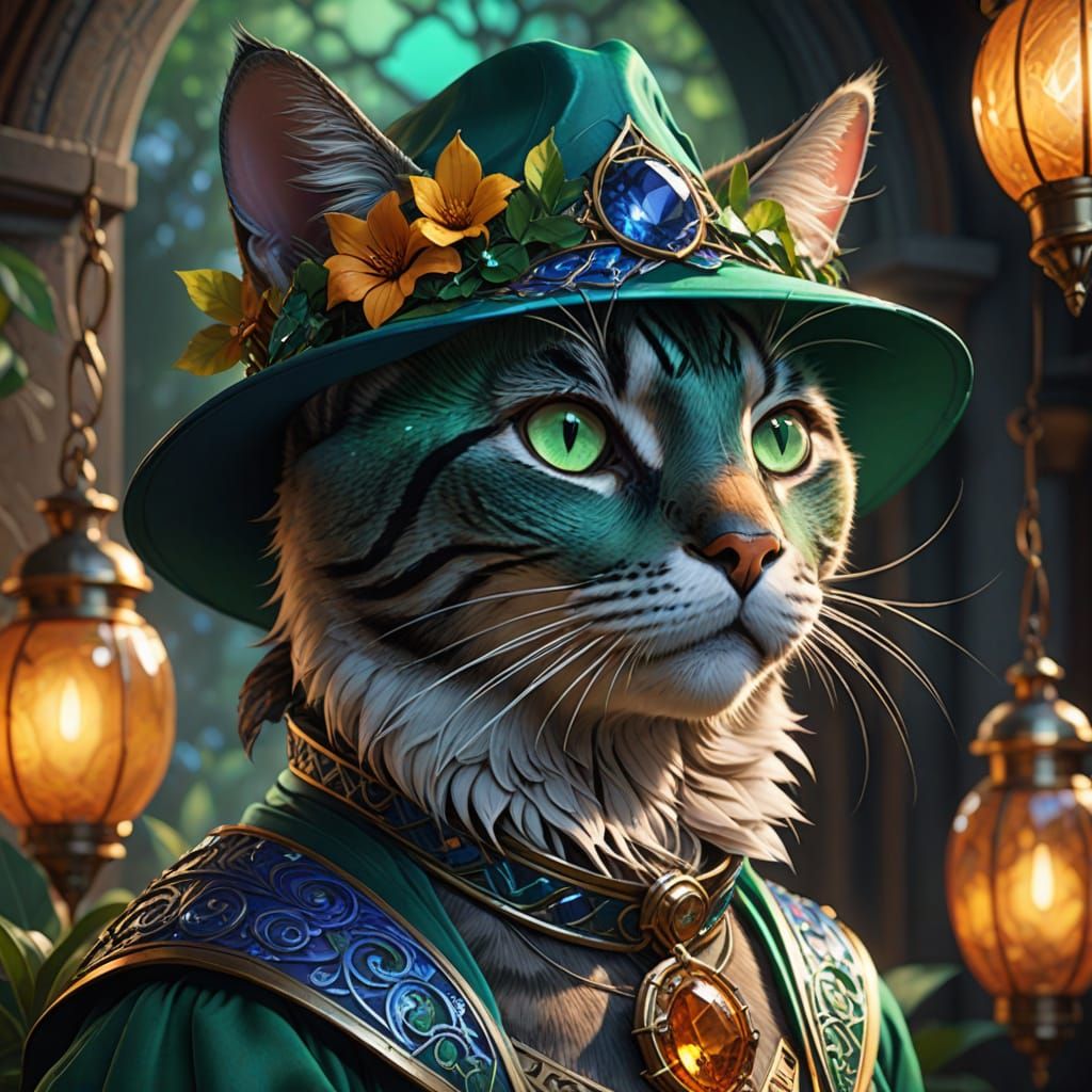 Enchanting Feline in Art Nouveau Hat
