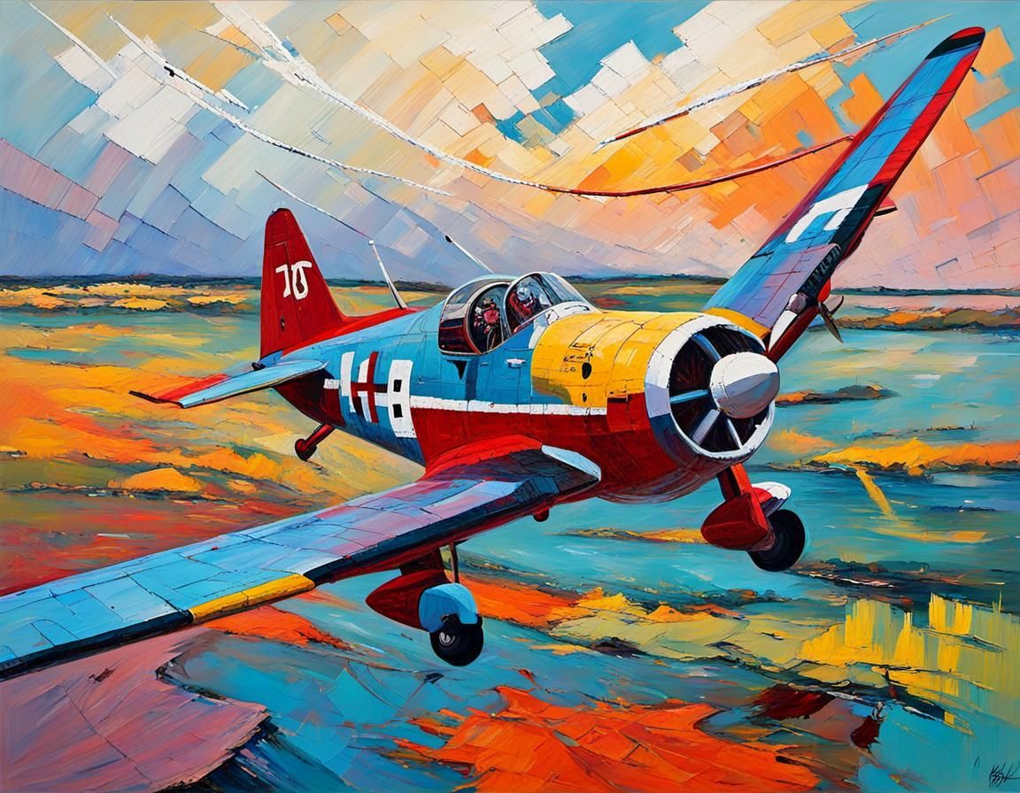 Harvard Aircraft Aerobatics in Expressionist Impasto Style