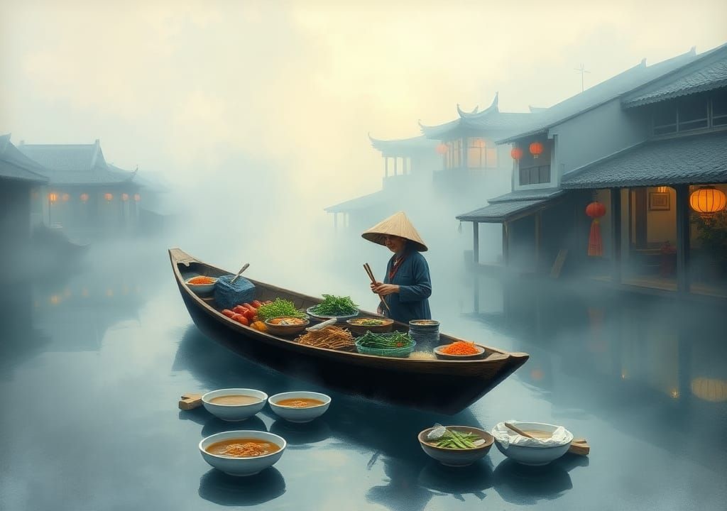 Serene Dawn Pho Vendor in Ancient Hoi An