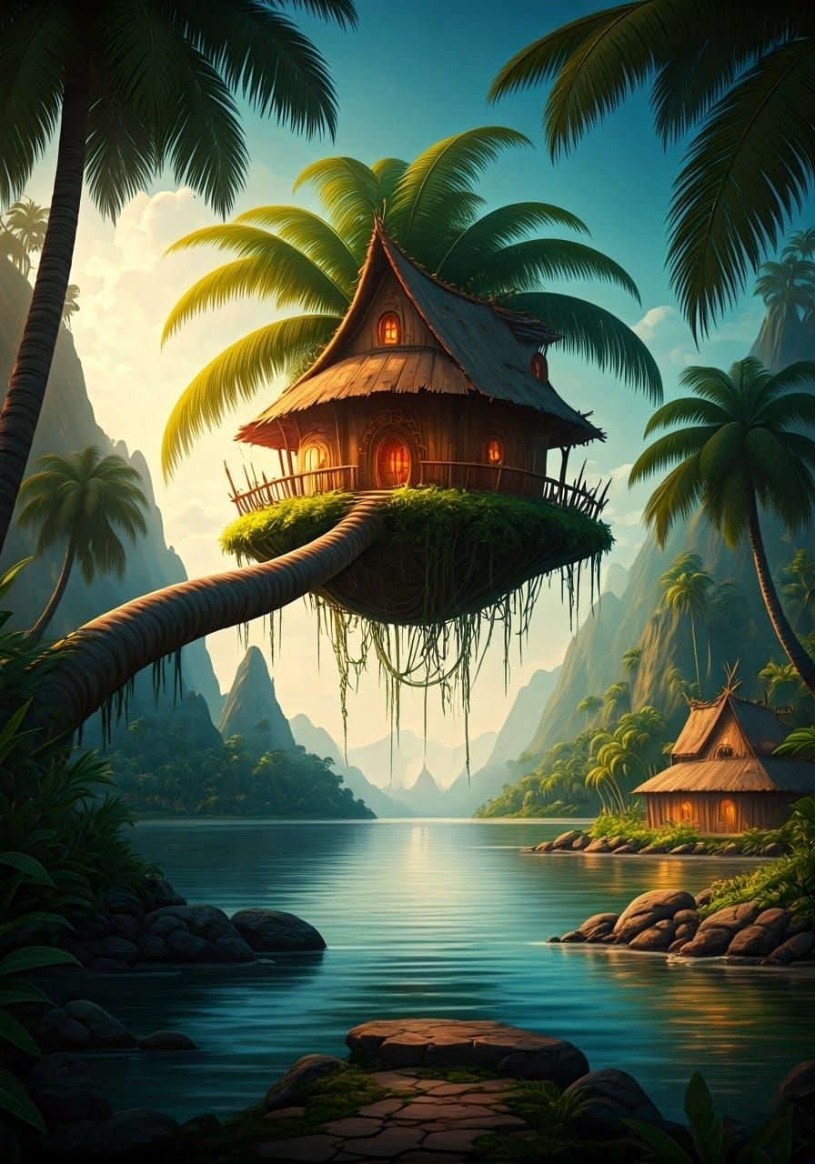 Tropical Pixie Village in Palm Tree Lagoon