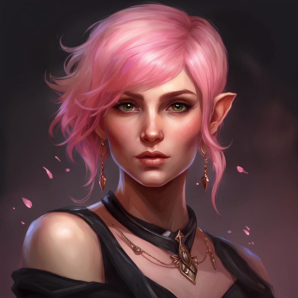 Pink-Haired Half-Elf Portrait in Digital Art Style