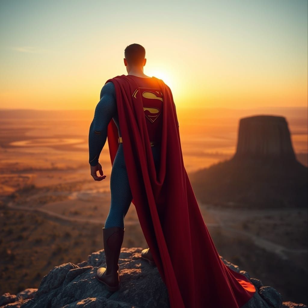 Superman Soars Over Wyoming's Iconic Devil's Tower