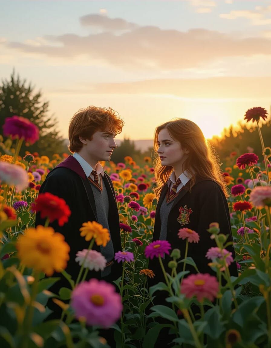 Ron and Hermione in a Surreal Atomic Garden