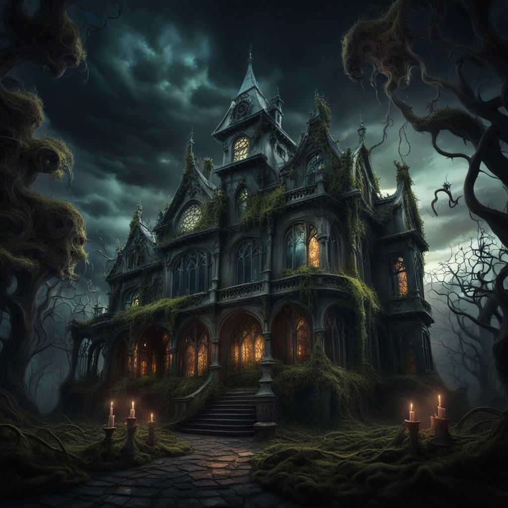 Eerie Mansion in Dark Fantasy Style