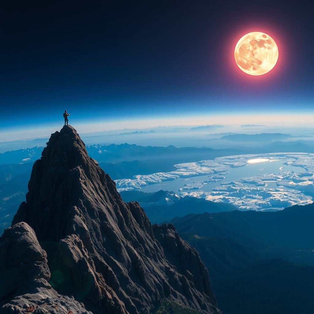 Panoramic Moonlit Vista from Mountain Summit