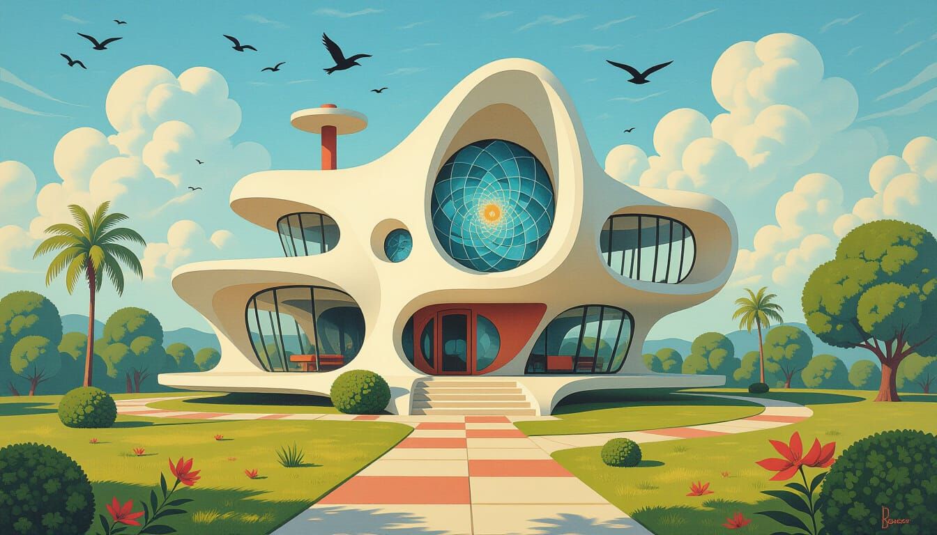 Surreal Organic Architecture with Fractal Gouache