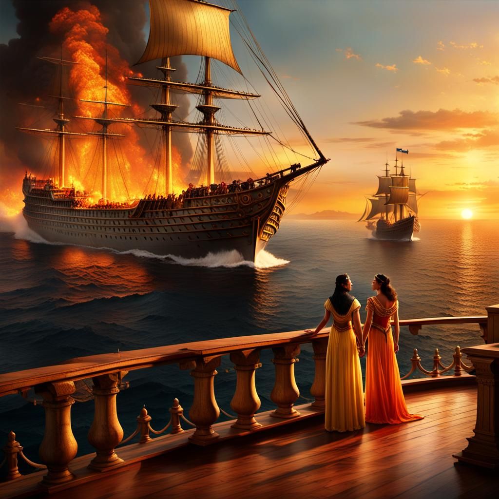 Cleopatra and Antony Witness the Burning of Actium