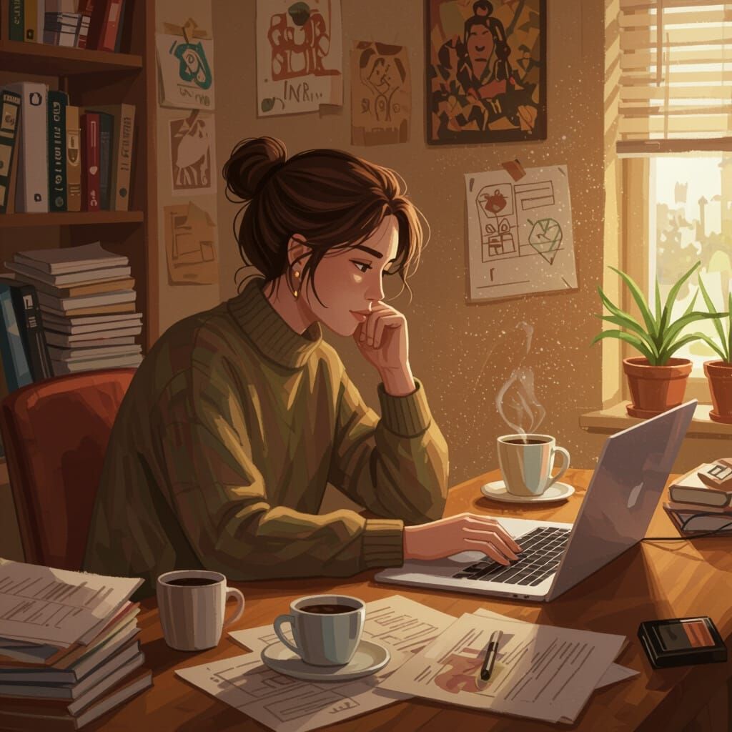 Person Blogging in Cozy Home Office: Digital Art