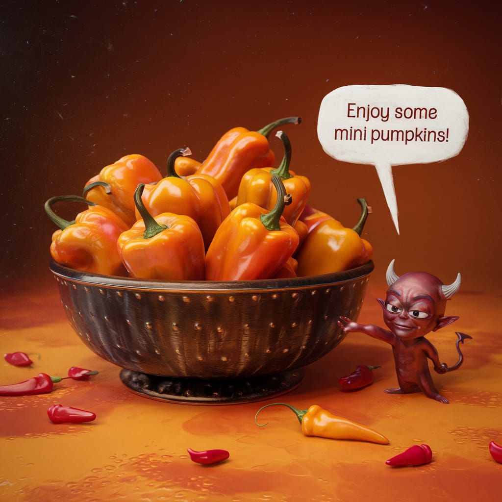 Fiery Habaneros Offered by Devil as Mini Pumpkins