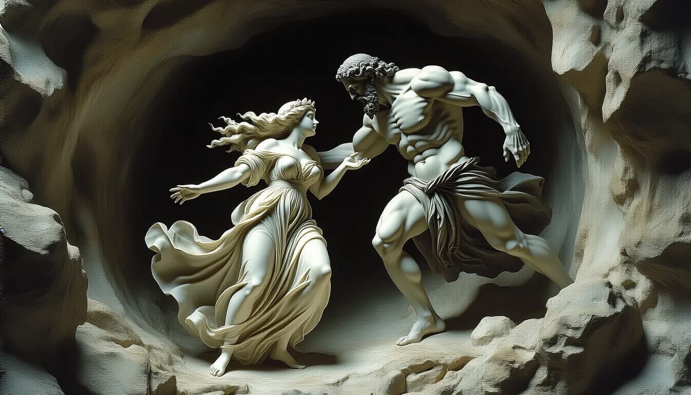 Hades Abducts Persephone in Dramatic Baroque Sculpture Style