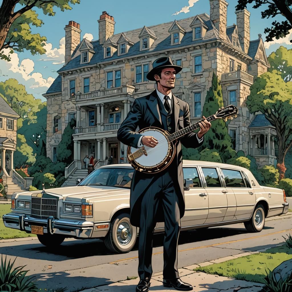 Chauffeur Plays Banjo in Comic Book Art Style