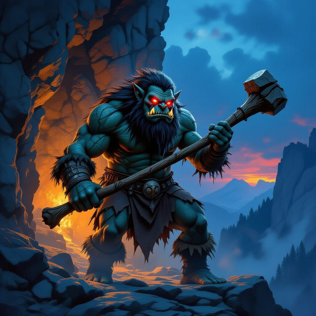Mountain Troll Emerges in Dark Fantasy Style