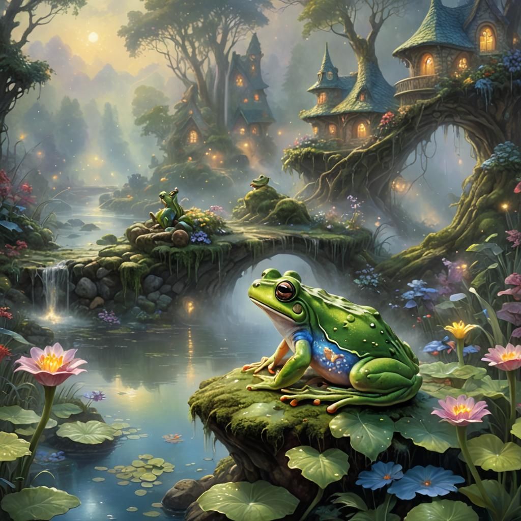 Ethereal Fairy Frog in a Detailed Fantasy Landscape