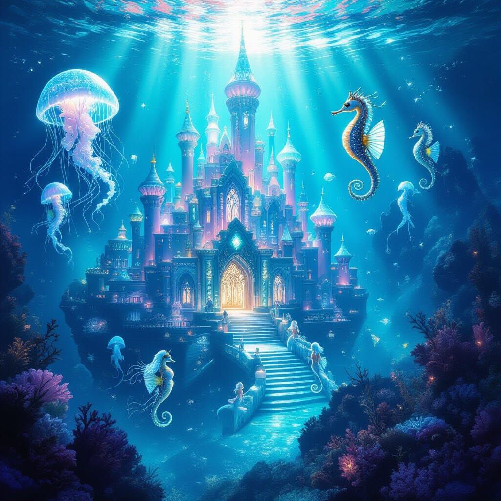 Bioluminescent Underwater Kingdom of Coral and Seashells