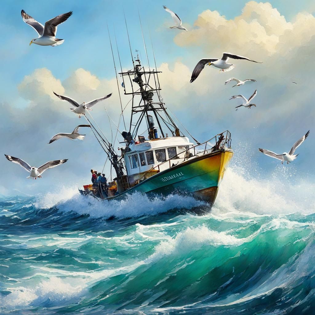 Pirate Ship at Sea in Hyperdetailed Gouache Style