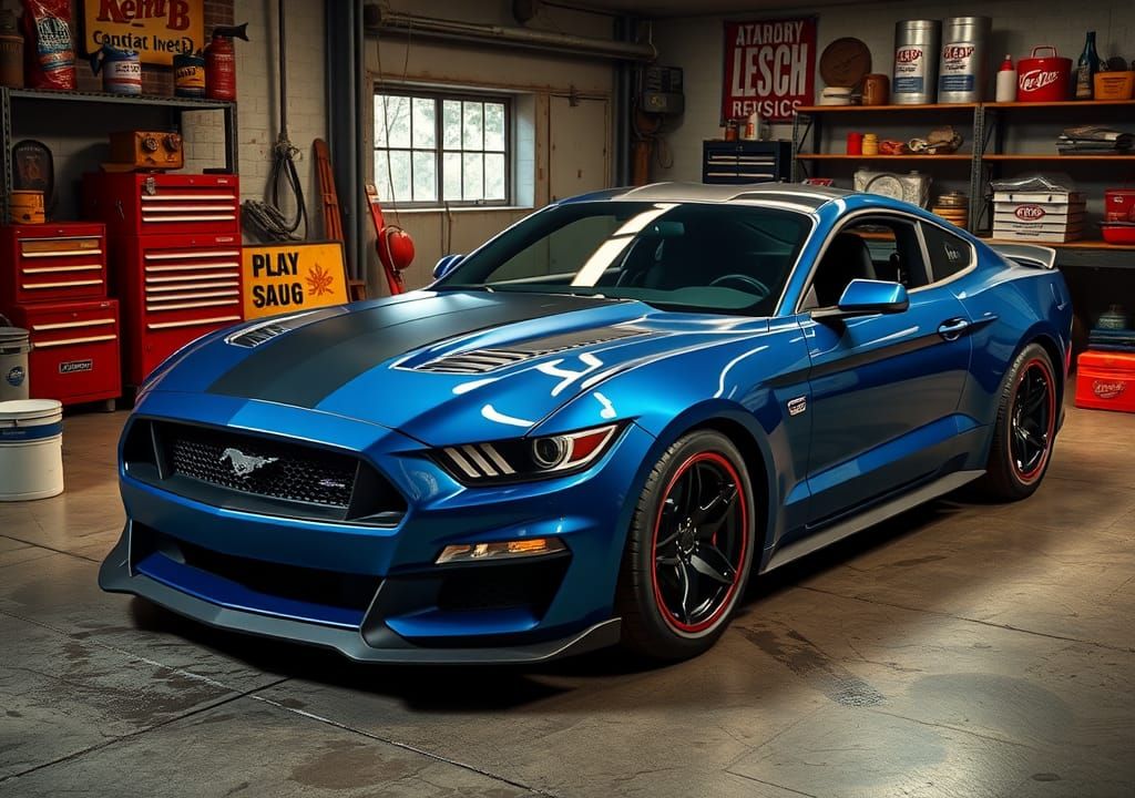 Retro-Futuristic 2015 Ford Mustang in Garage