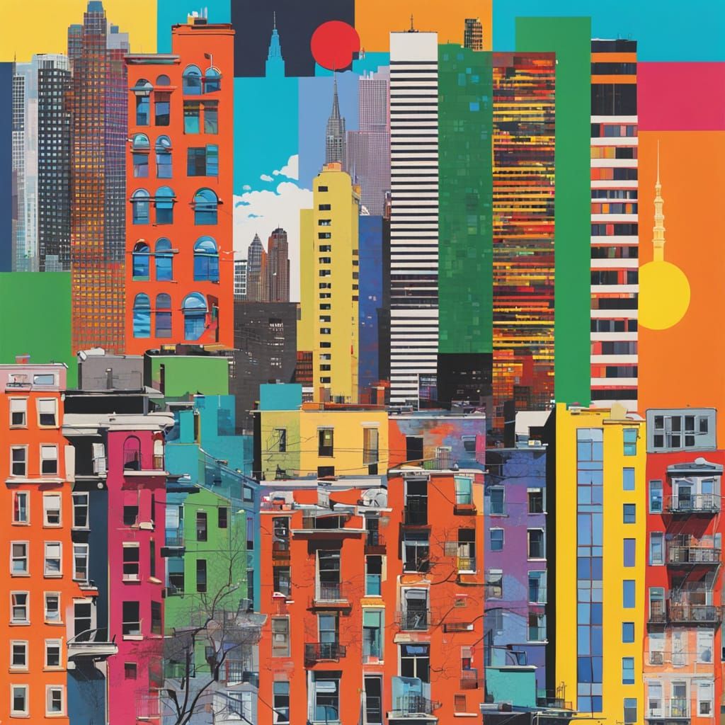 Pop Art Cityscape Collage in Warhol Style
