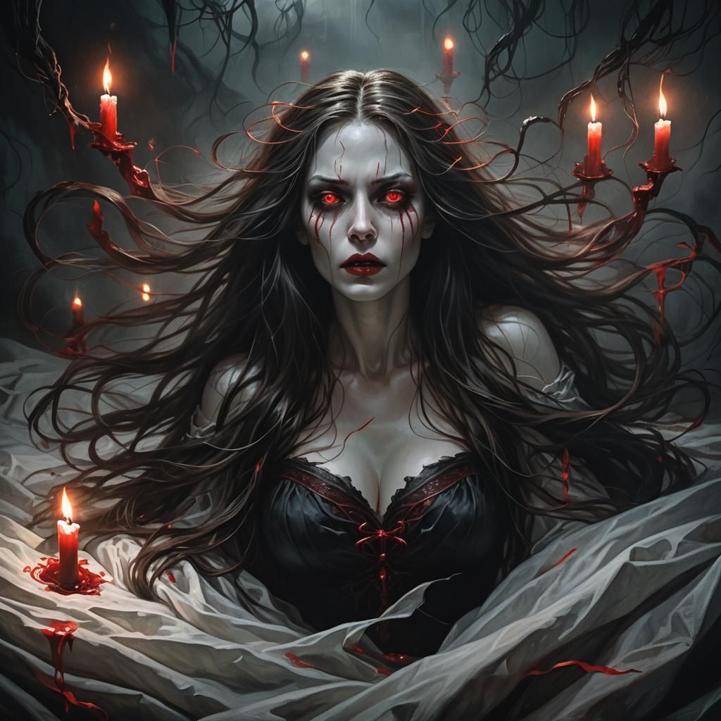 Eerie Demon Woman Floating in Dark Fantasy Art