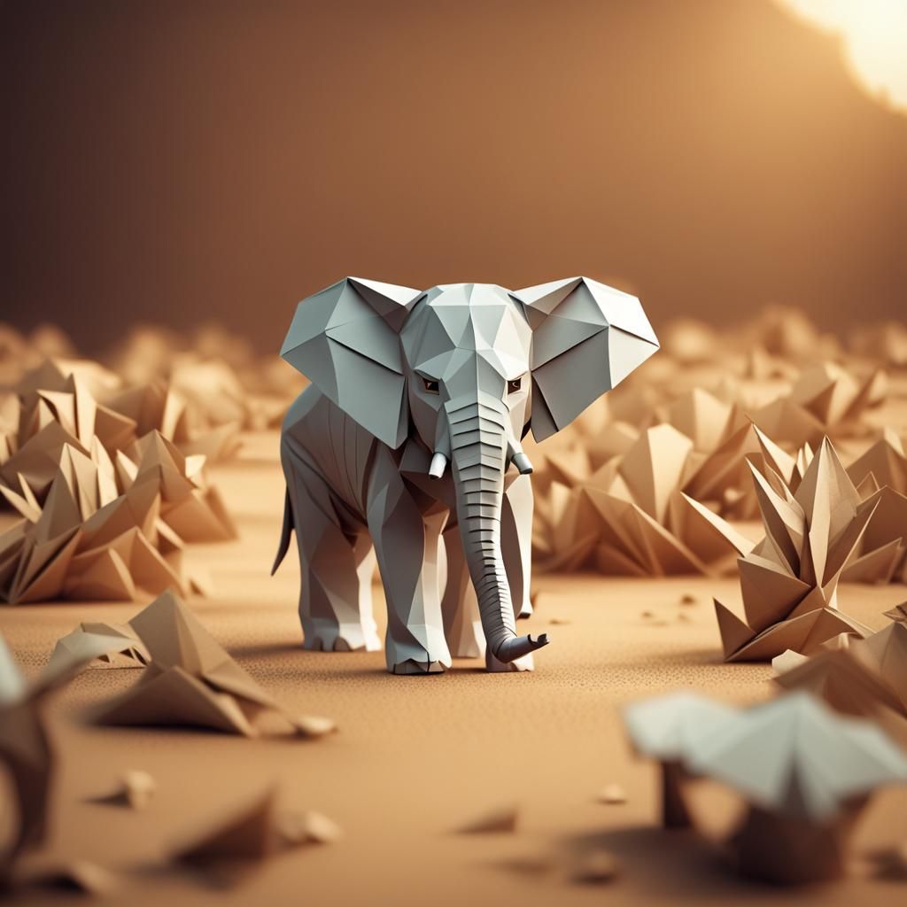 Origami Elephant on the Savannah