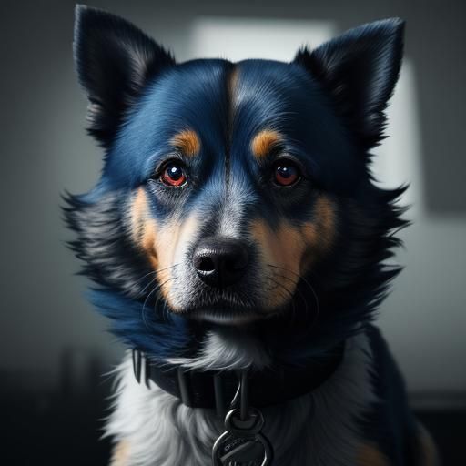 Hyperrealistic Portrait of a Fluffy Dog with Blue Collar