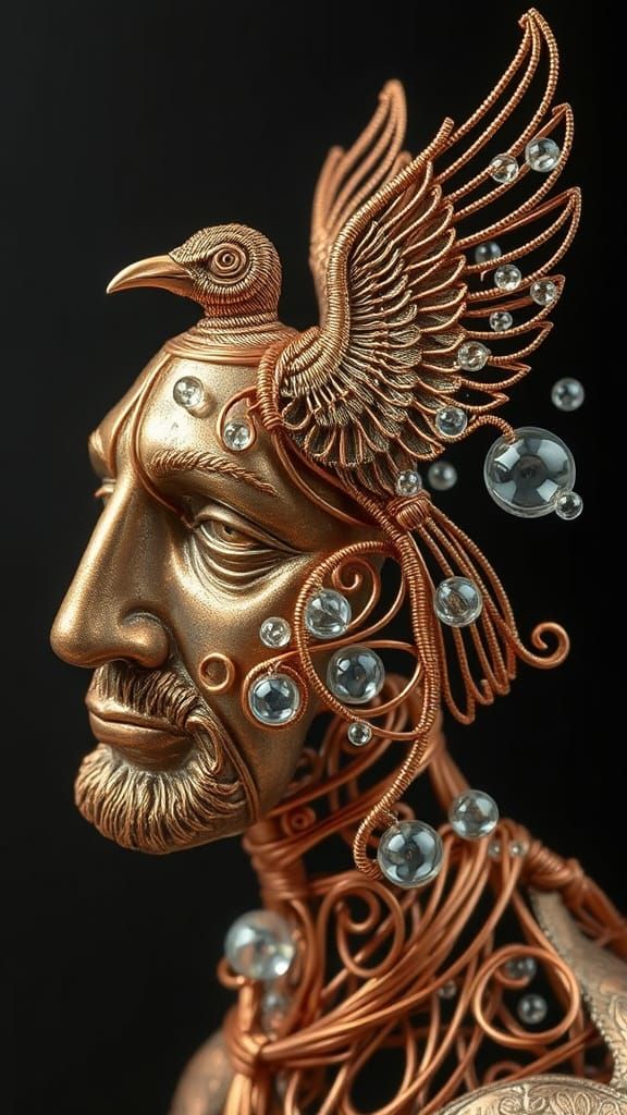 Wired Art Sculpture of a Man's Face in Wire Wrap